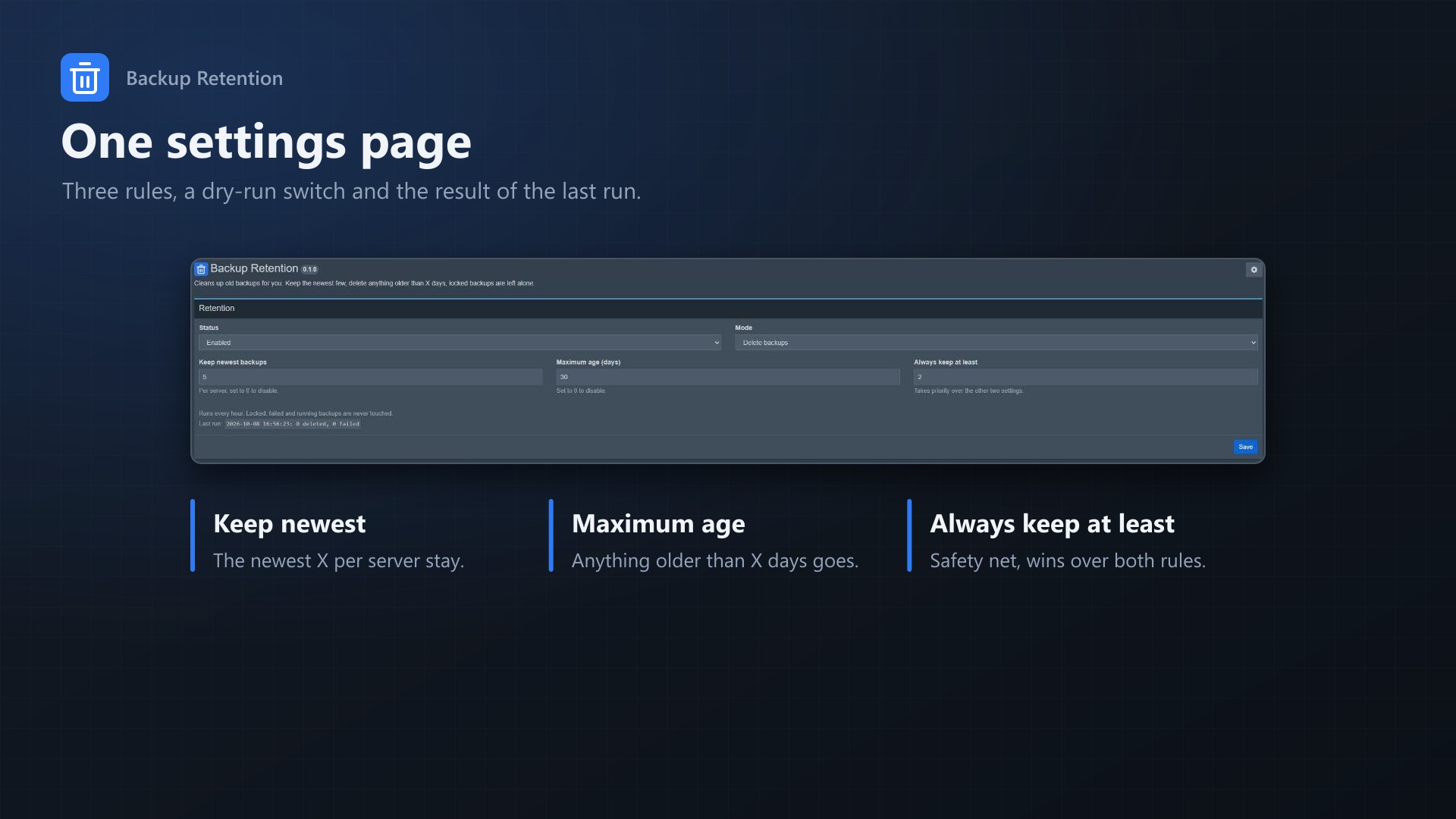 Backup Retention: Settings