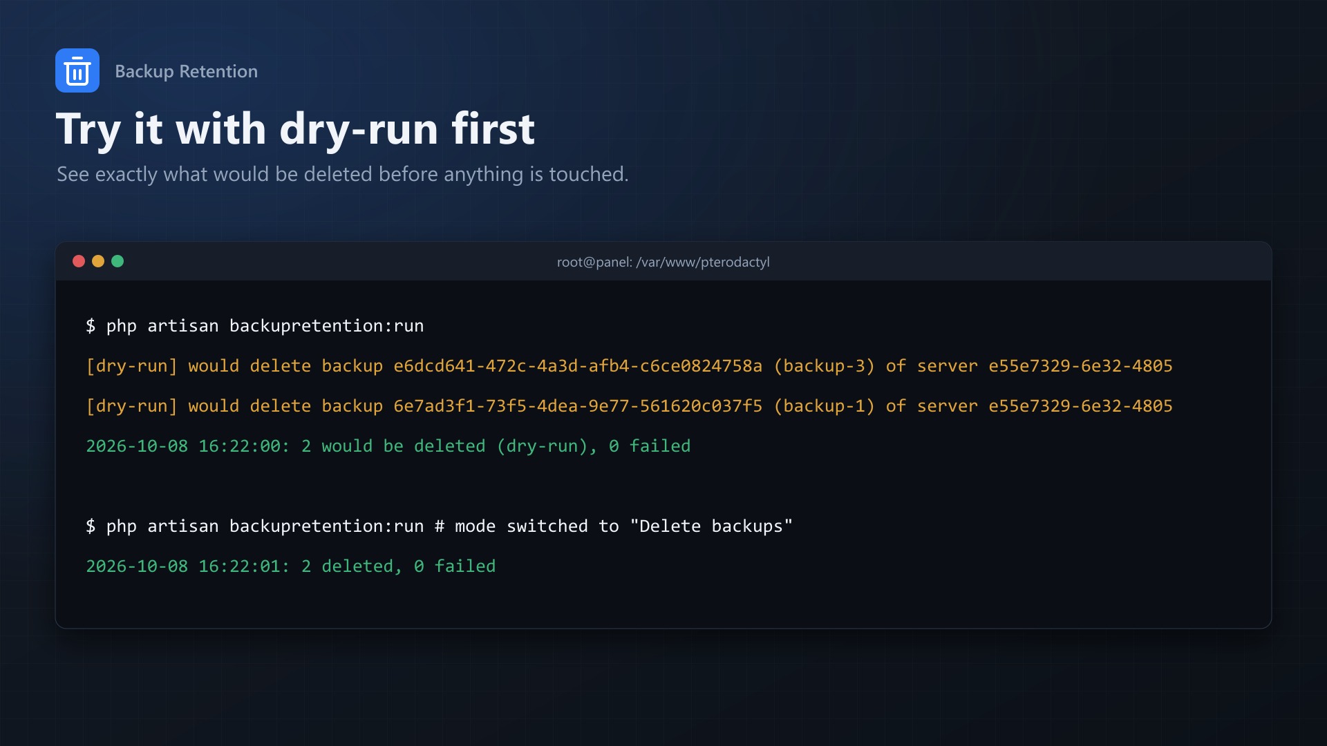 Backup Retention: Dry run