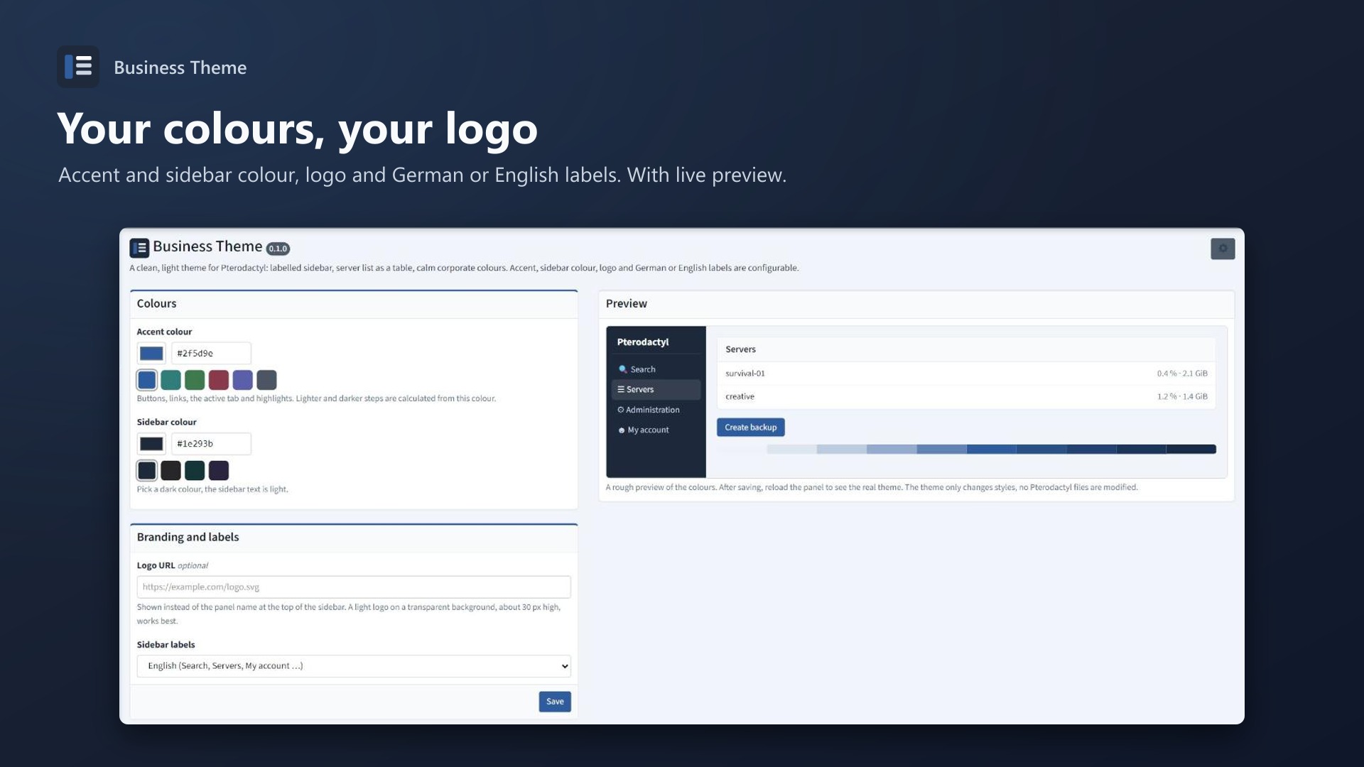 Business Theme: Settings