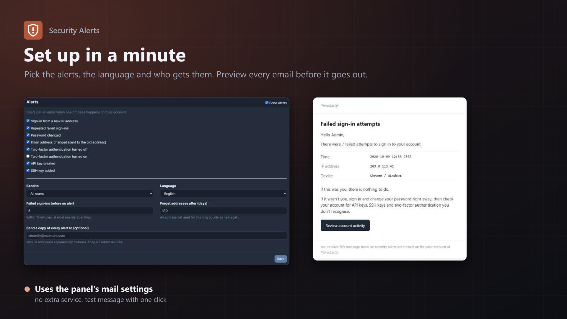 Security Alerts: Settings