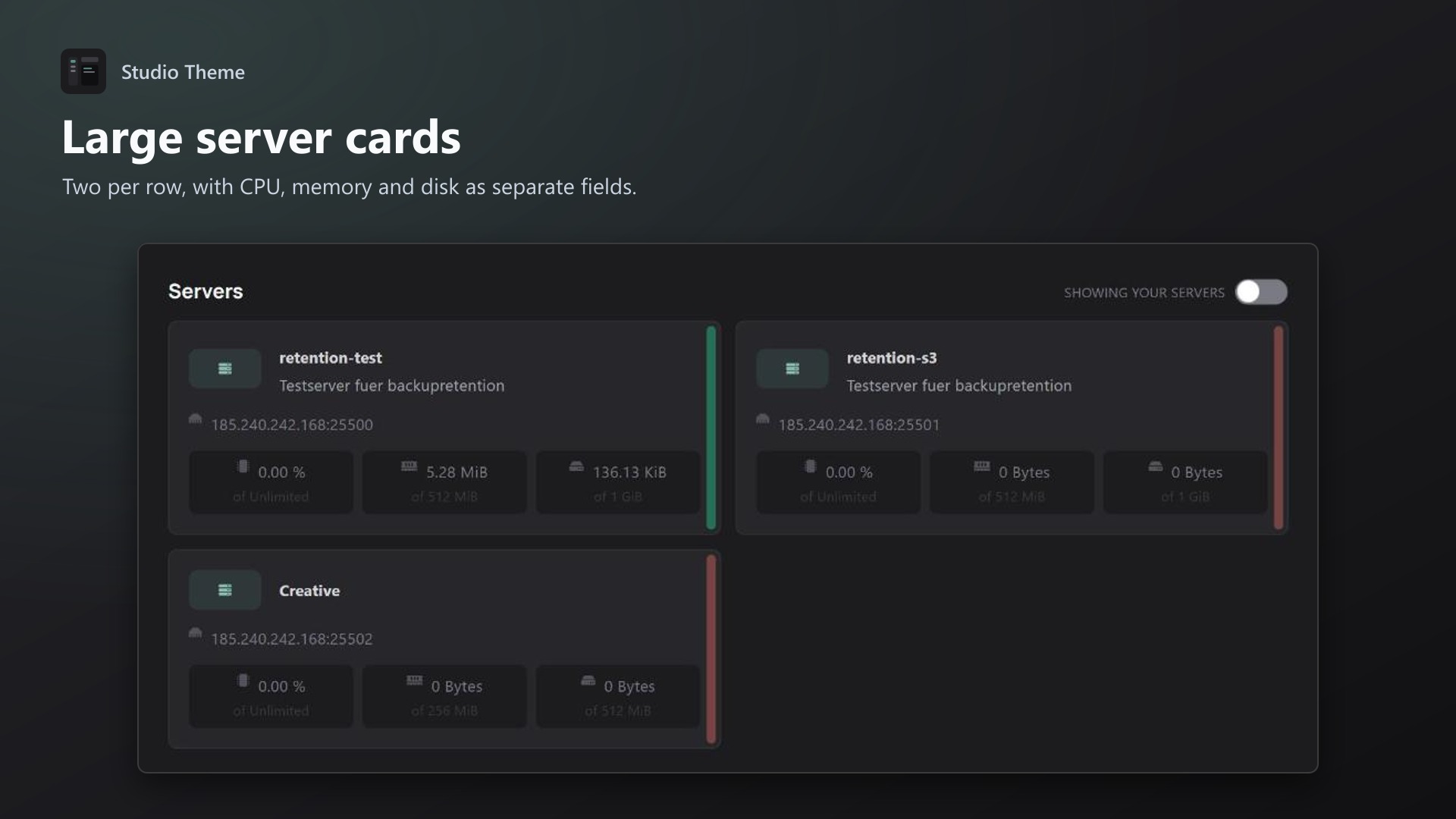Studio Theme: Dashboard