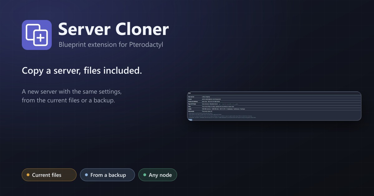Server Cloner for Pterodactyl