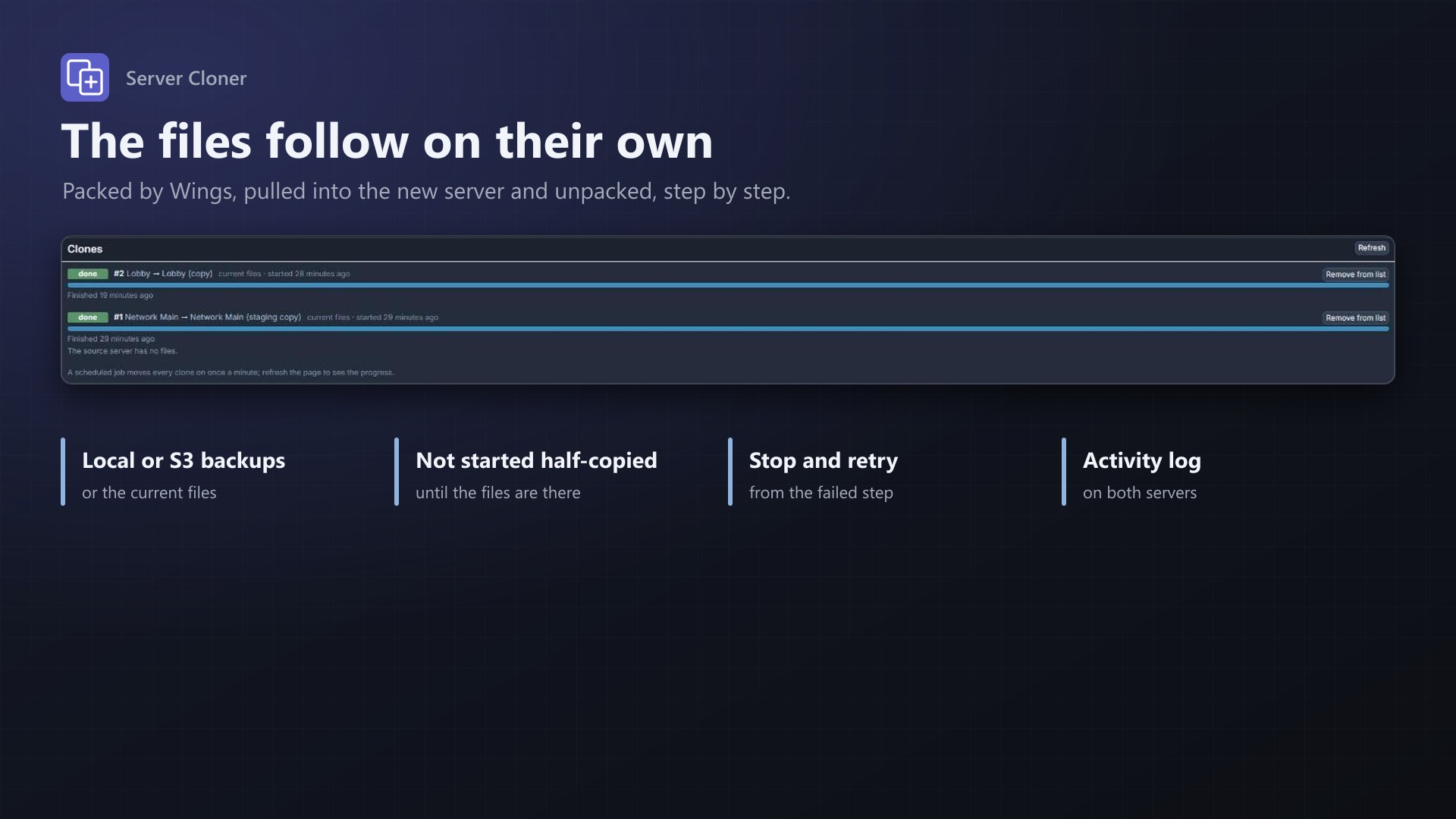 Server Cloner: Progress