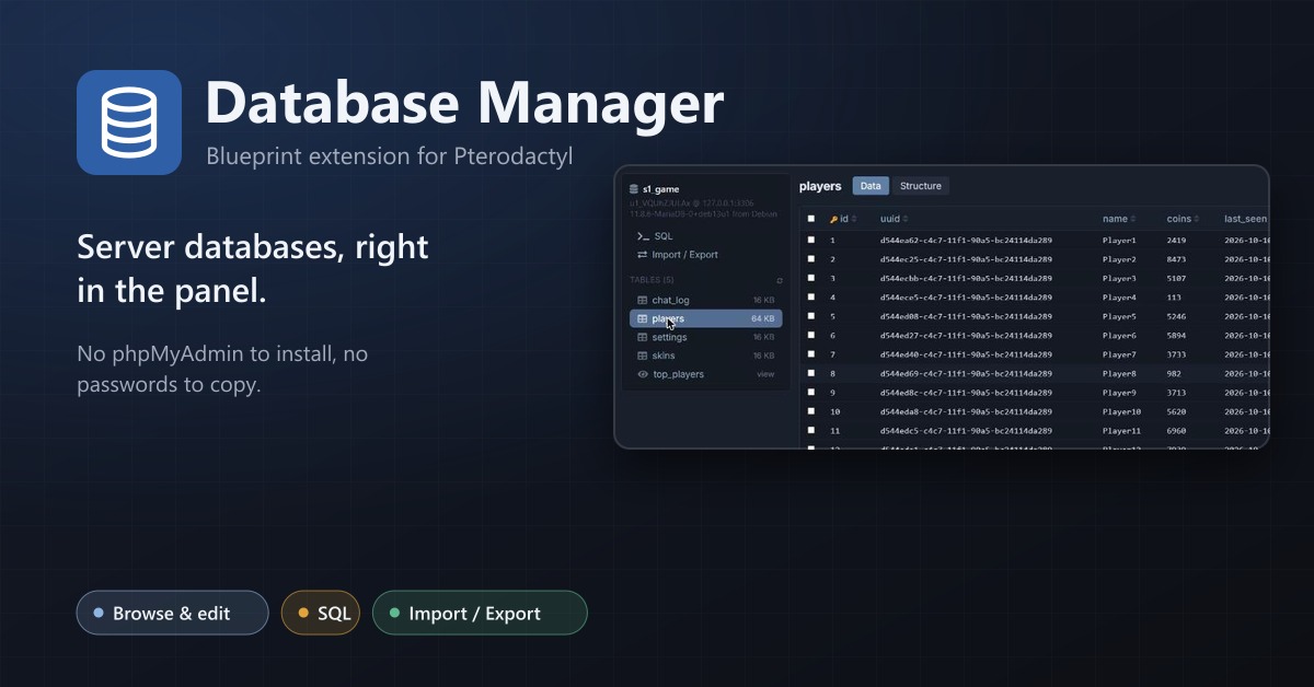 Database Manager for Pterodactyl