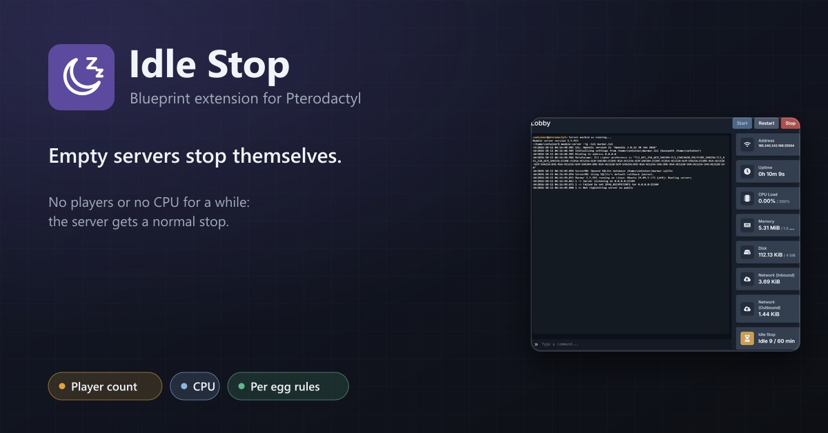 Stop Sign On Testing Idle Stop: stop empty Pterodactyl game servers automatically | texus addons
