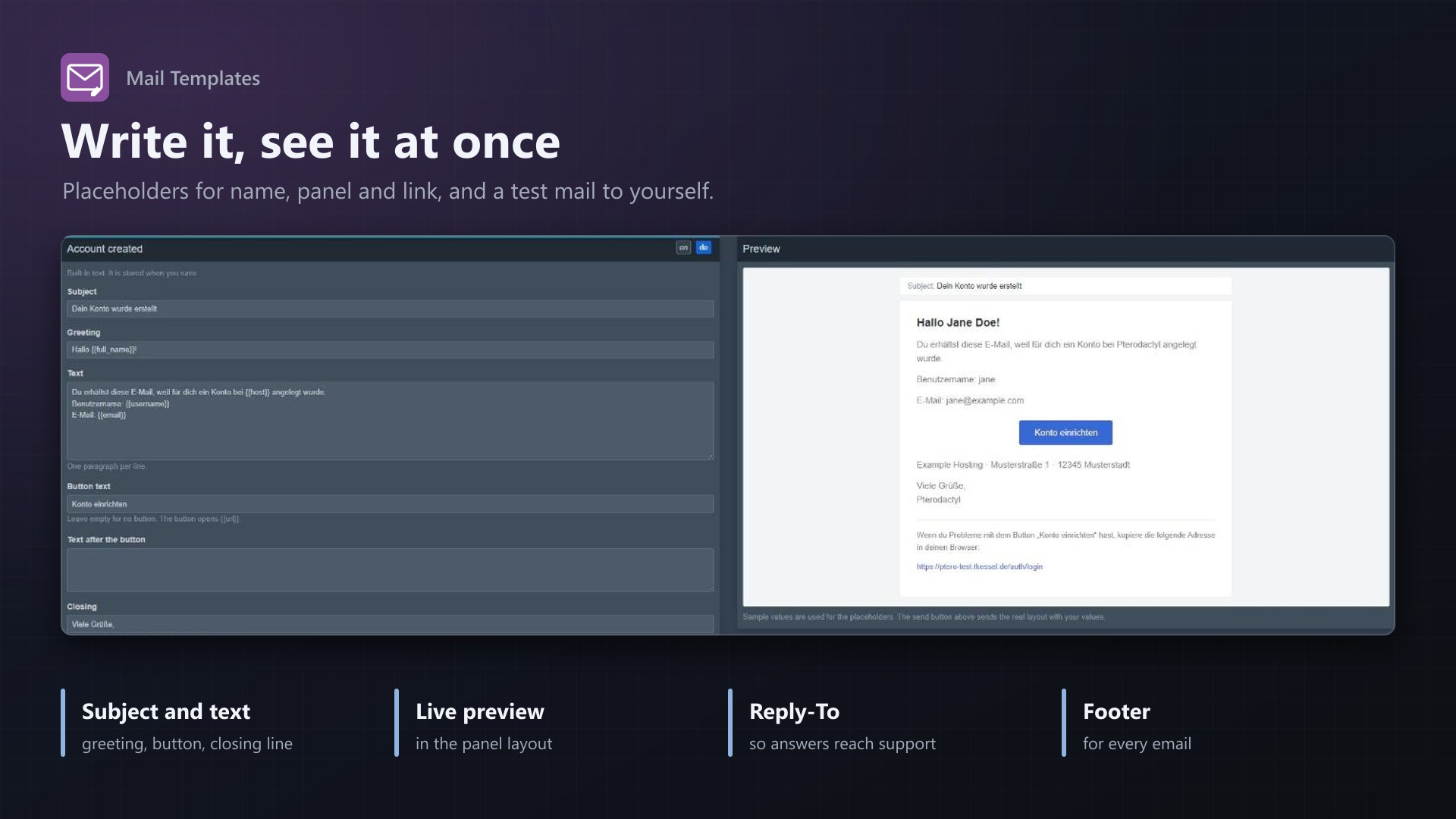 Mail Templates: Editor