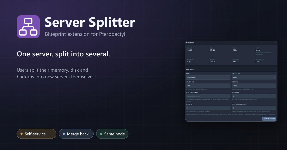Server Splitter for Pterodactyl