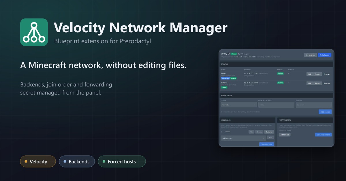 Velocity Network Manager for Pterodactyl